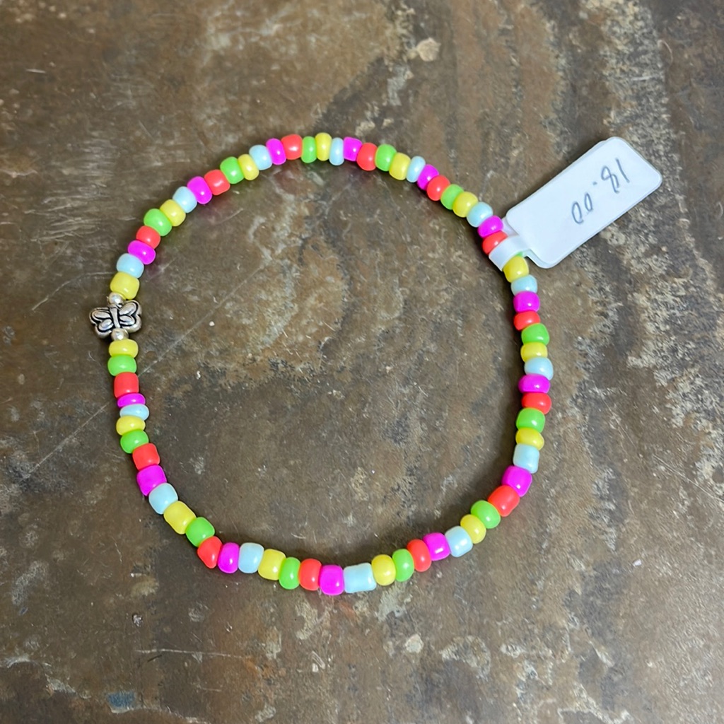Nwt Candy Did It! Handmade Pastel Colored Beaded Tiny Silver Butterfly Anklet